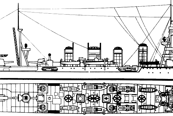 Корабль IJN Jintsu [Light Cruiser] - чертежи, габариты, рисунки